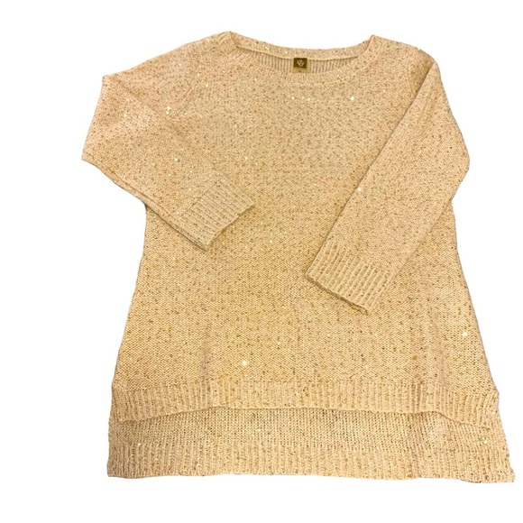 New Anne Klein cream knit lightweight sweater sparkly mini gold sequins M - Picture 5 of 13